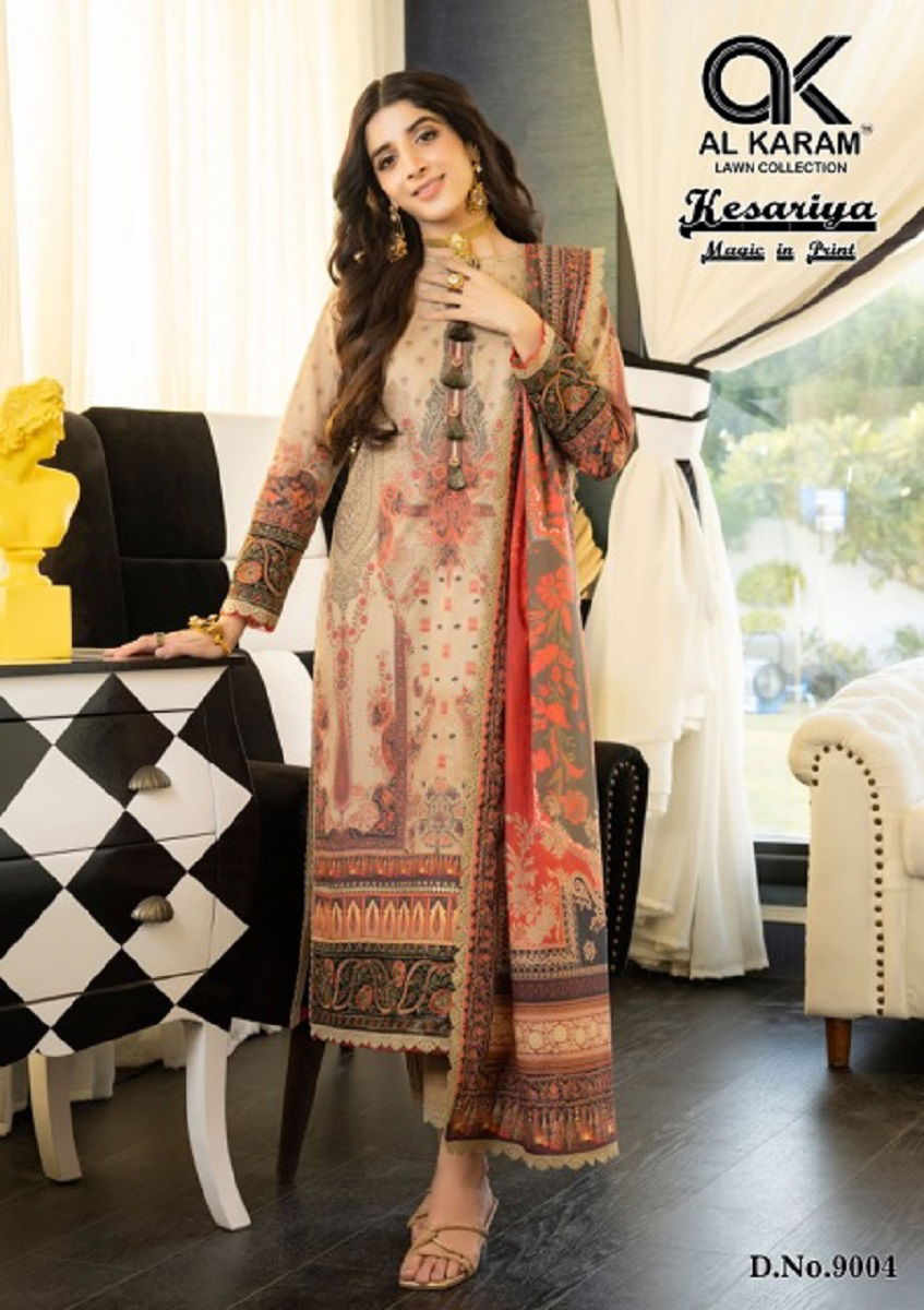 Al Karam Kesariya Vol 9 Cambric Cotton Dress Material
